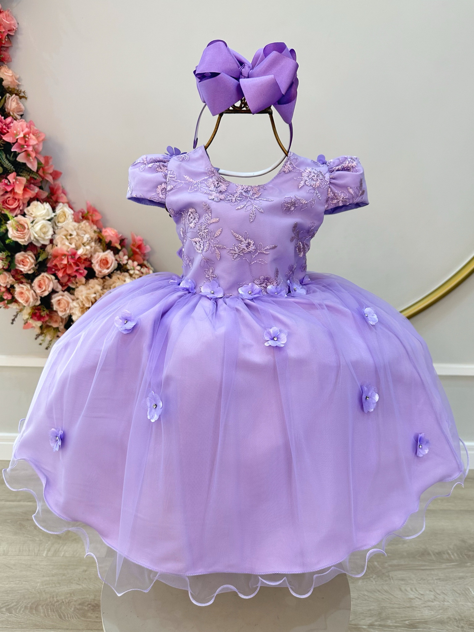 Vestido Infantil Lilás Jardim Encantado C/ Renda Damas Festa