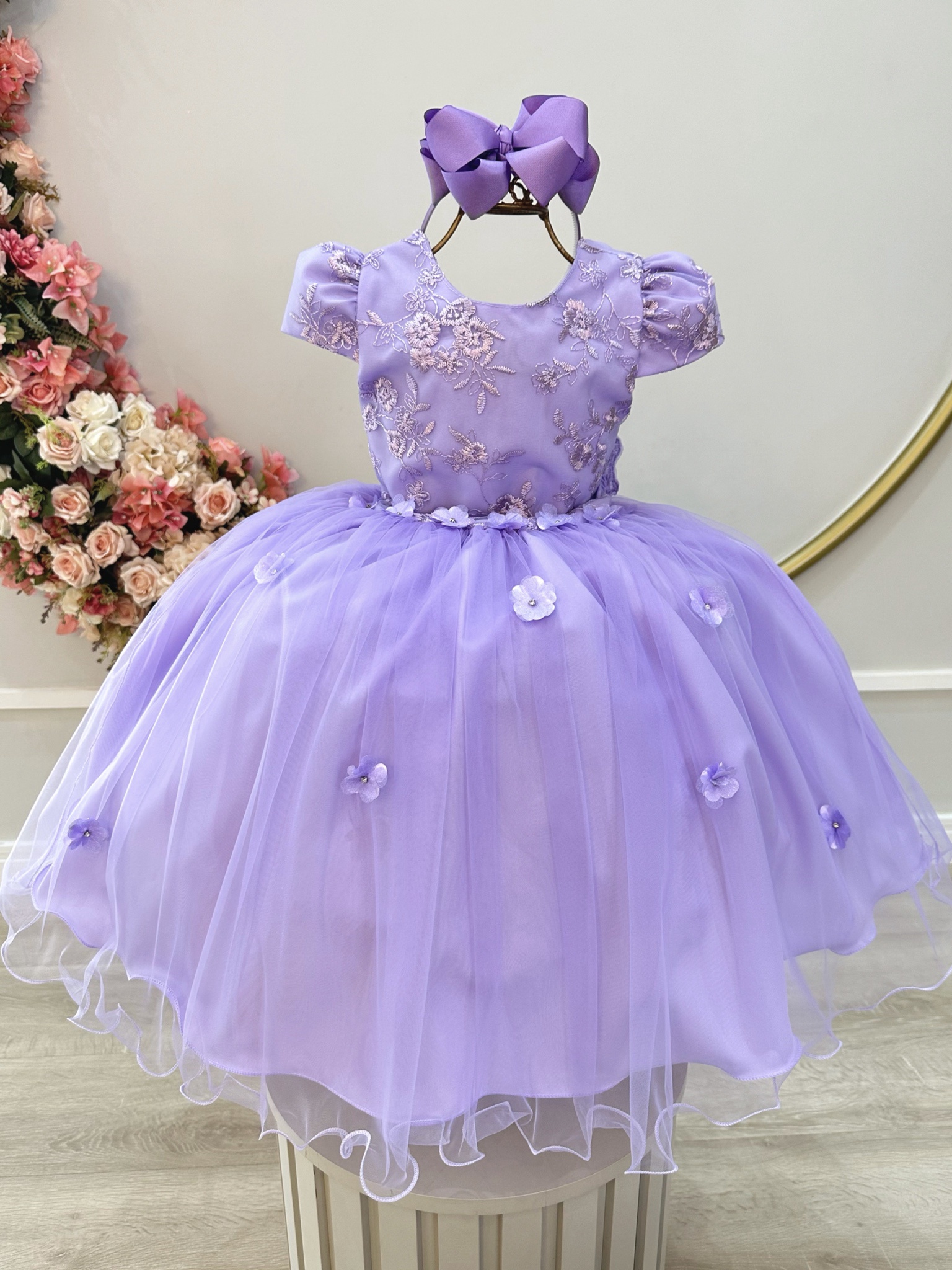 Vestido Infantil Lilás Jardim Encantado Com Renda Festas