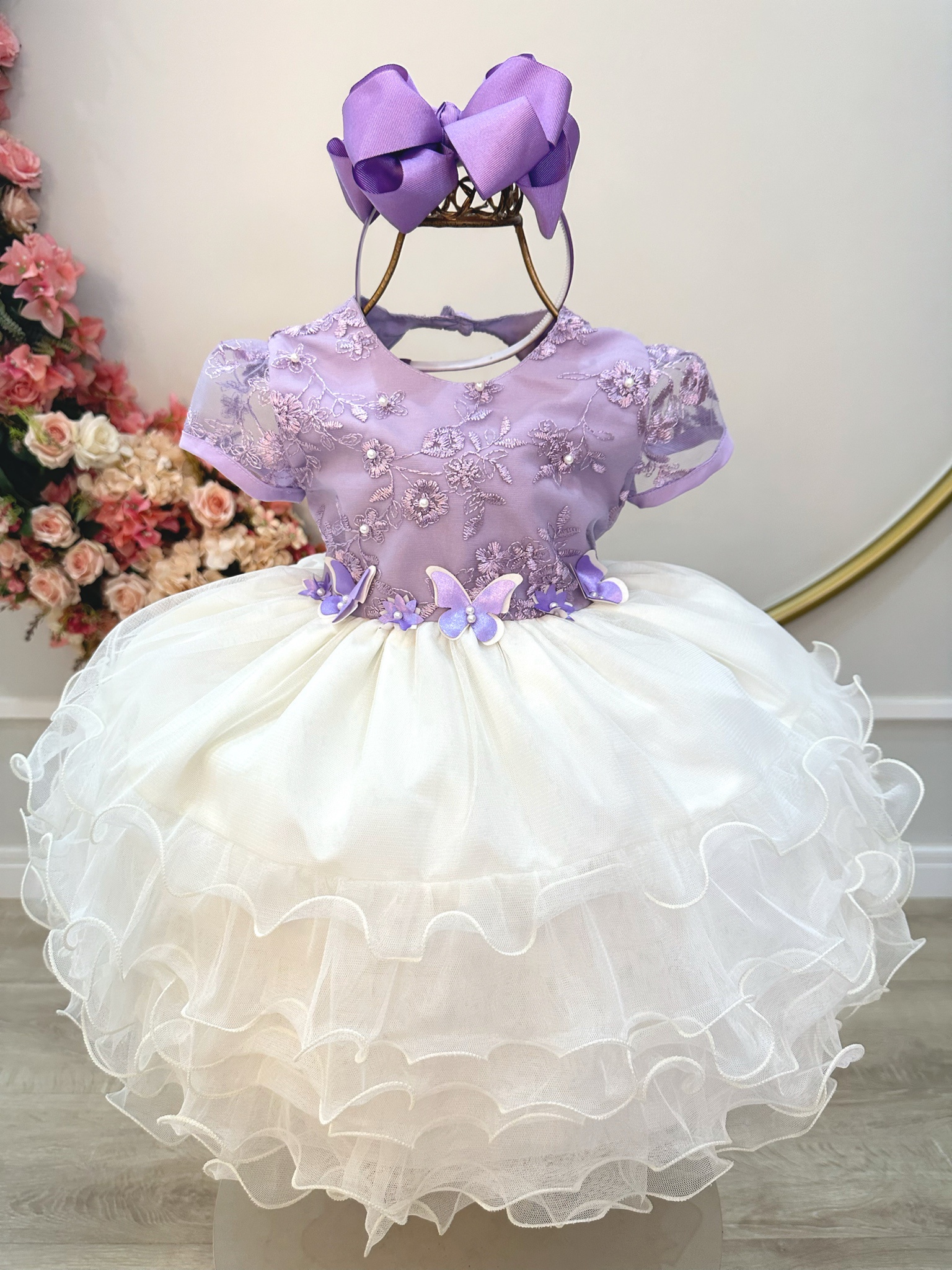 Vestido Infantil Lilás Jardim Encantado Saia C/ Babados