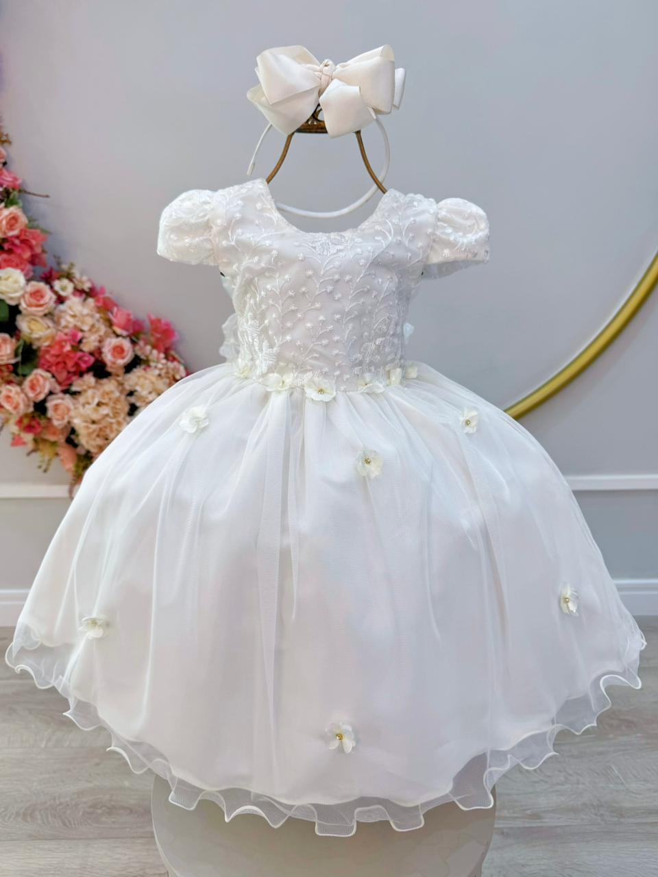 Vestido Infantil Marfim Jardim Encantado C/ Renda Festas