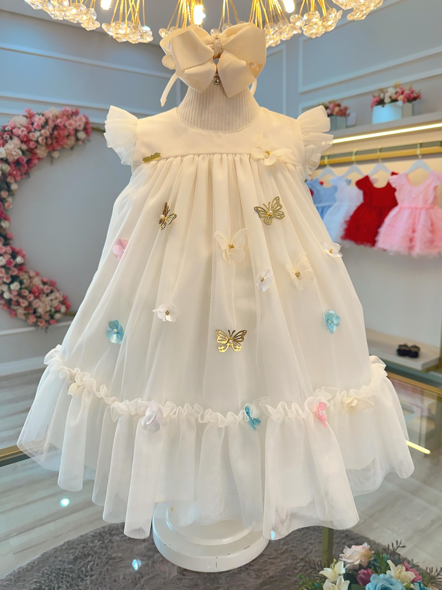 Vestido Infantil Marfim Jardim Encantado Luxo