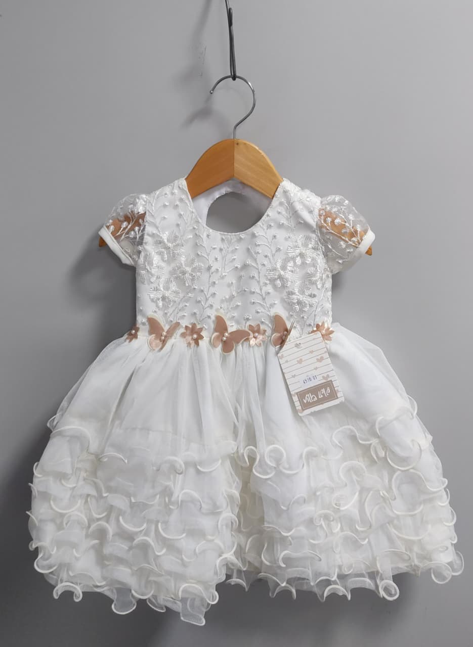 Vestido Infantil Marfim Jardim Encantado Saia Com Babados
