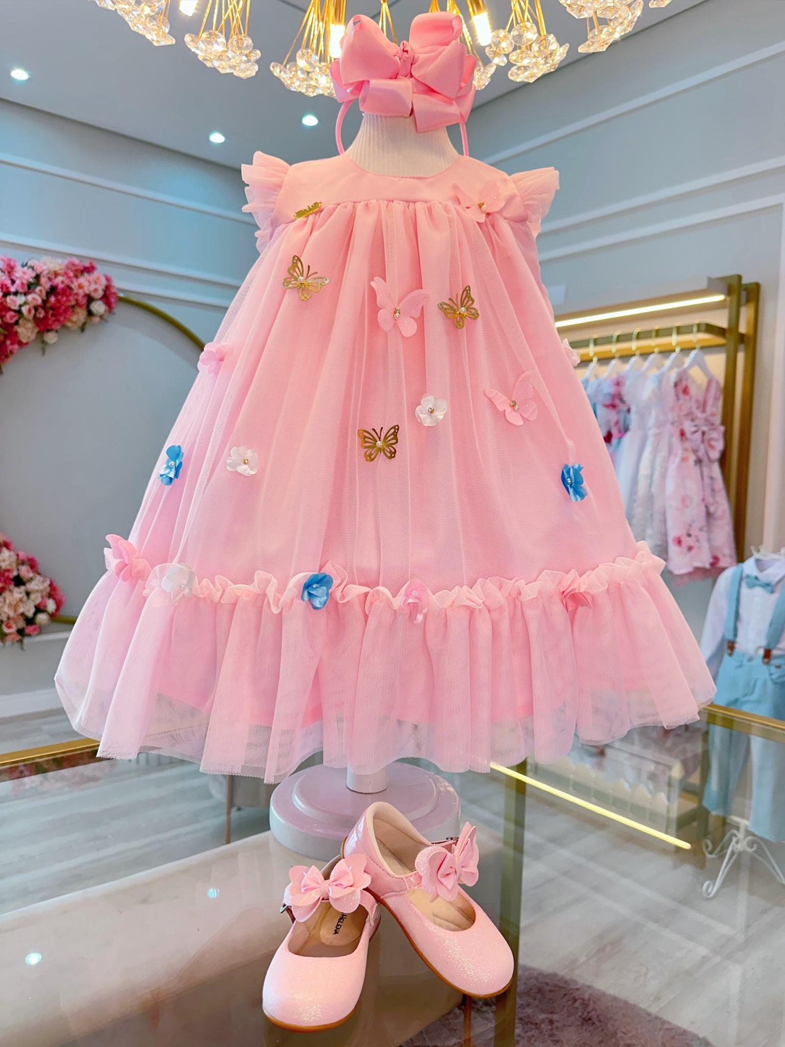 Vestido Infantil Rosa Bebê Jardim Encantado Luxo