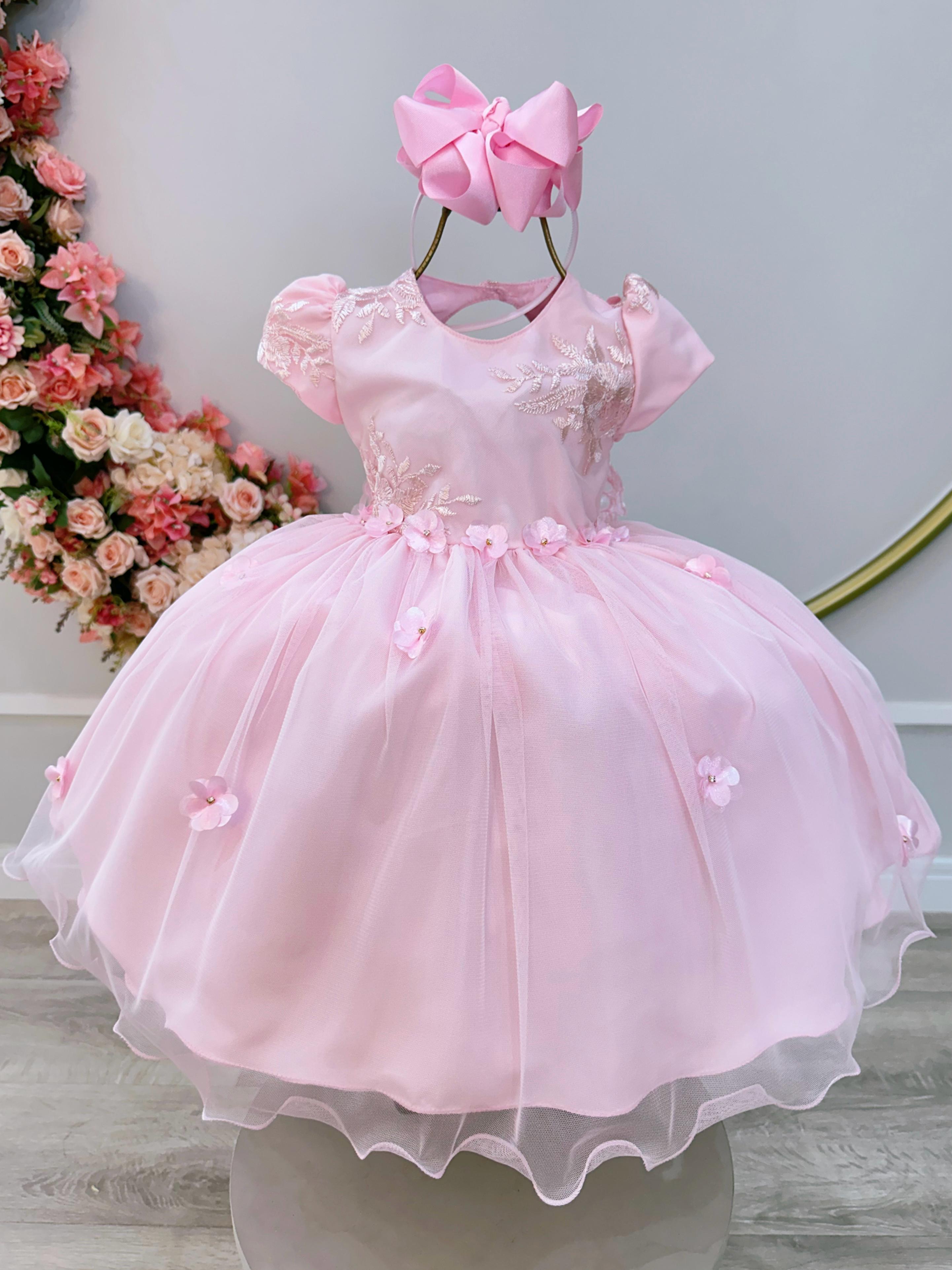 Vestido Infantil Rosa Claro Jardim Encantado Com Renda Festas