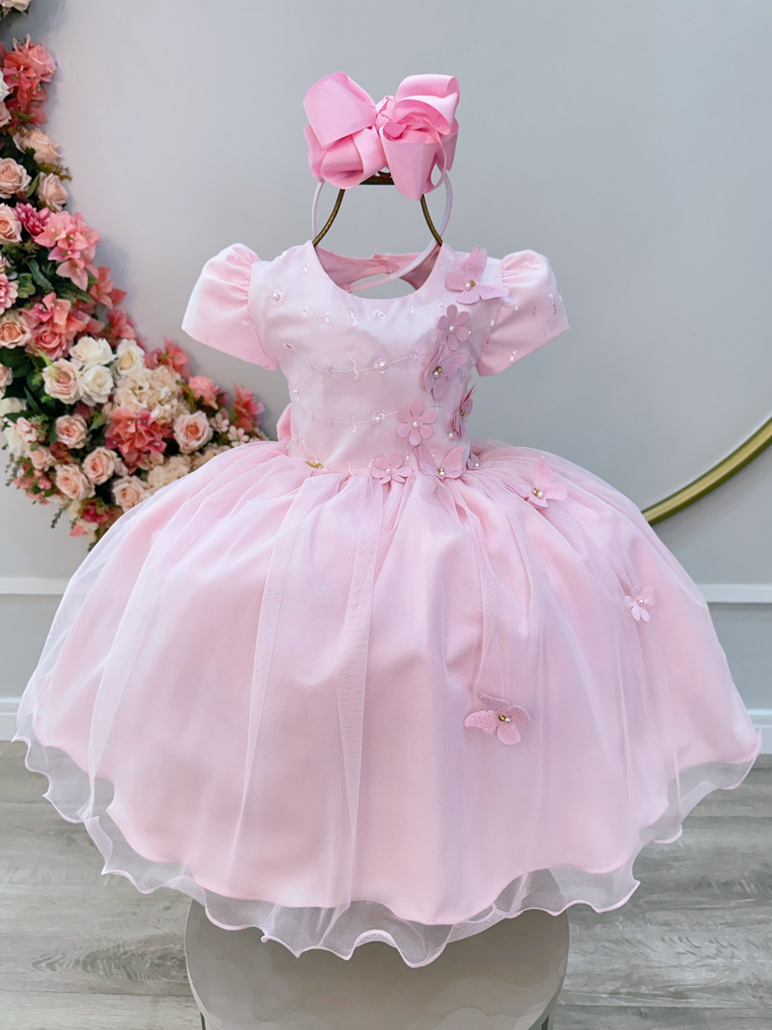Vestido Infantil Rosa Claro Jardim Encantado Daminha Festas