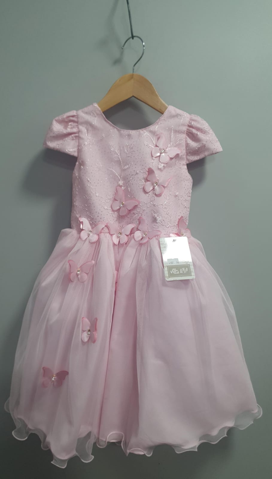 Vestido Infantil Rosa Renda C/ Borboletas Daminhas Luxo