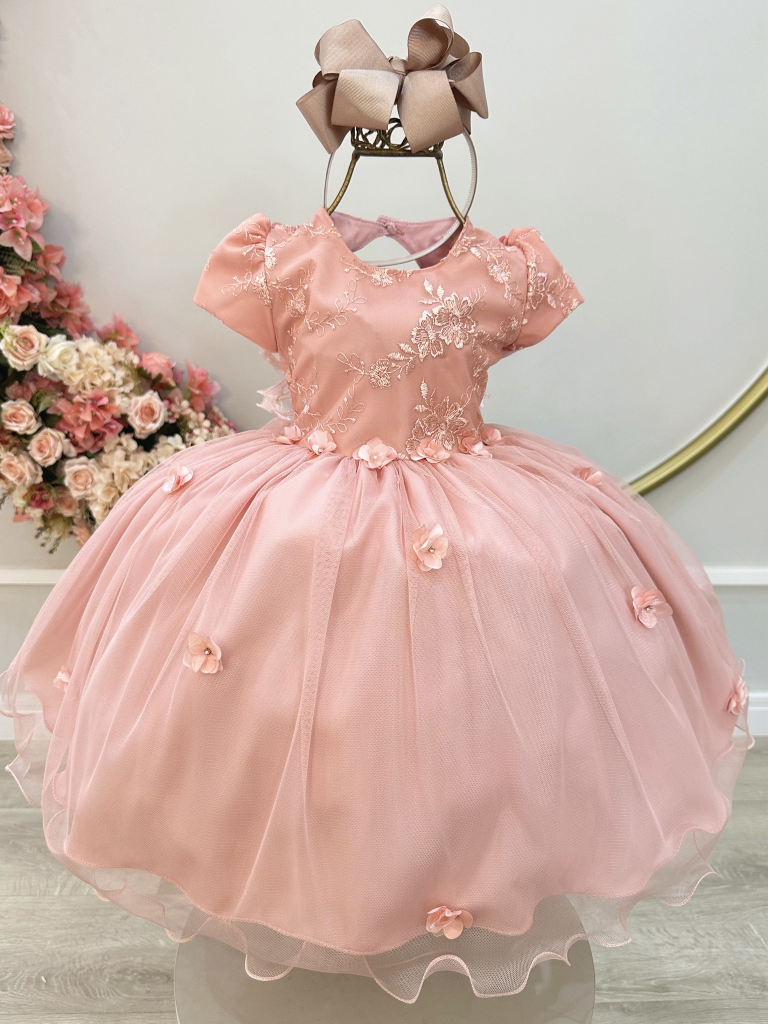 Vestido Infantil Rose Jardim Encantado Com Renda Festas