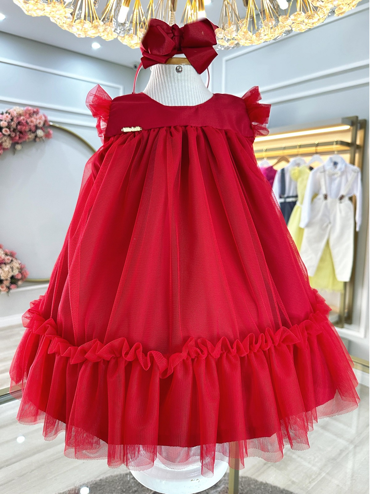 Vestido Infantil Trapézio Vermelho Festas