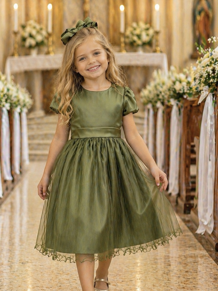 Vestido Infantil Verde Oliva Daminha Festas