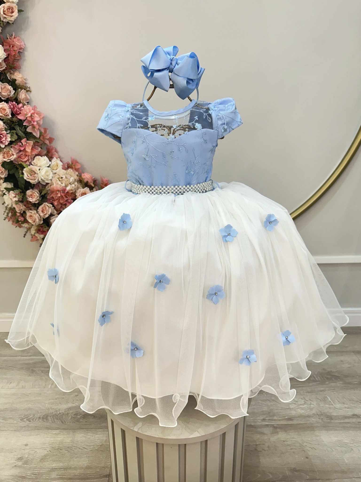 Vestido Infantil Azul Claro Saia Off Formatura Casamentos