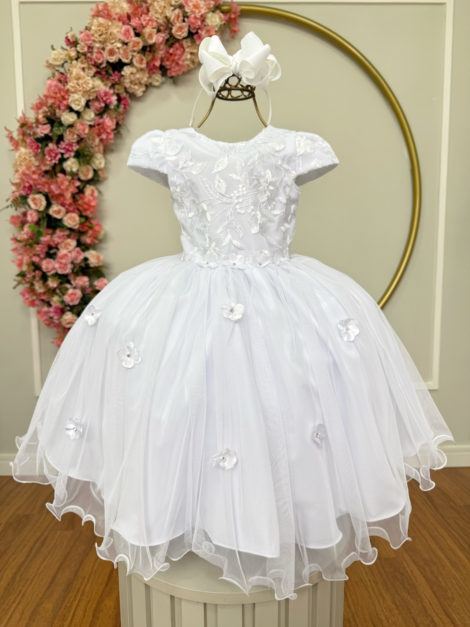 Vestido Infantil Jardim Encantado Branco Festa C/ Renda Luxo
