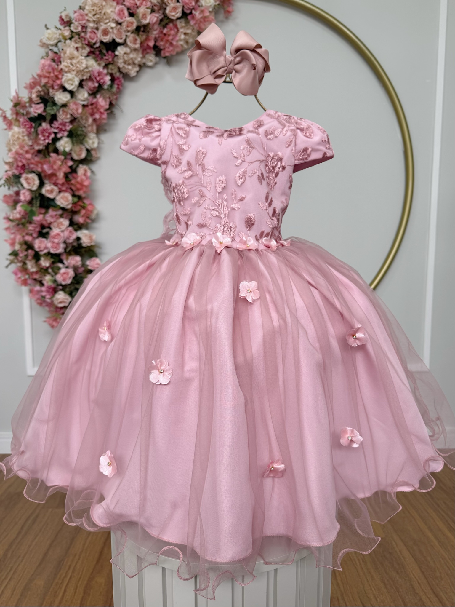 Vestido Infantil Jardim Encantado Rose Festa C/ Renda Luxo