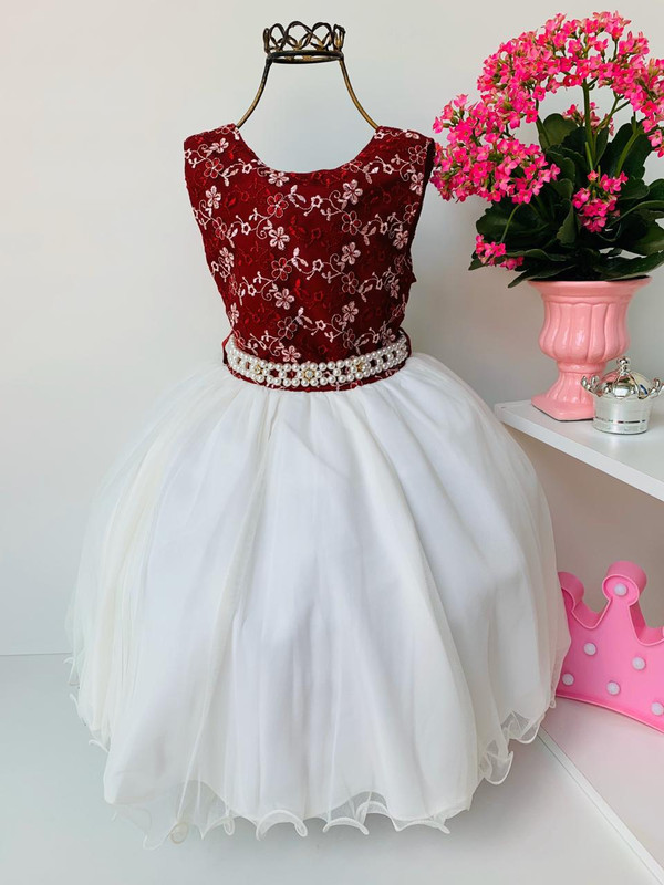 Vestido Infantil Marsala Renda Luxo Damas Casamentos Festas