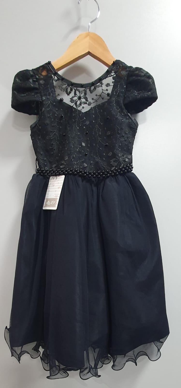 Vestido Infantil Preto C/ Renda e Pérolas Festas Daminhas