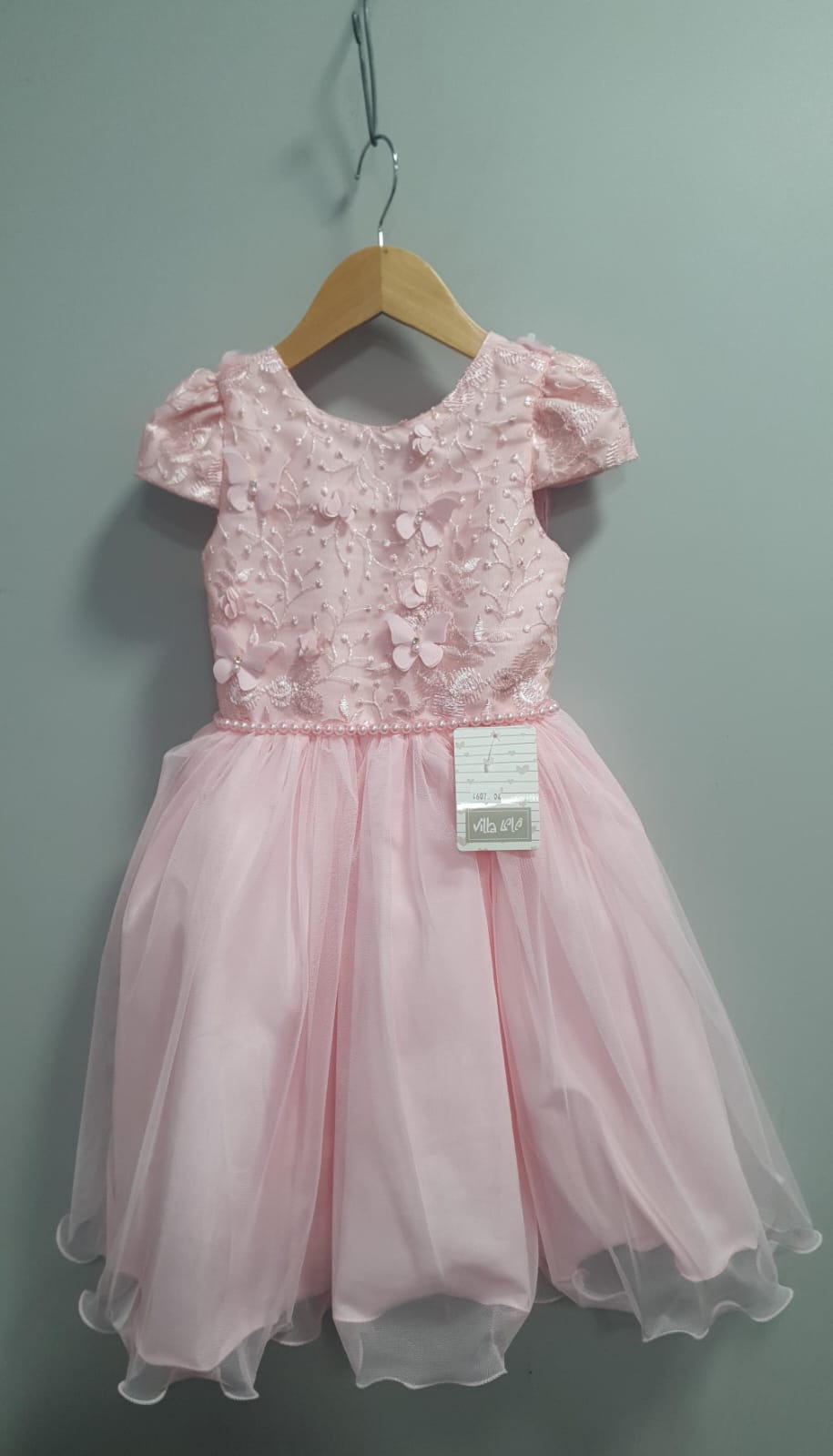 Vestido Infantil Rosa C/ Apliques Borboletas Festas Luxo
