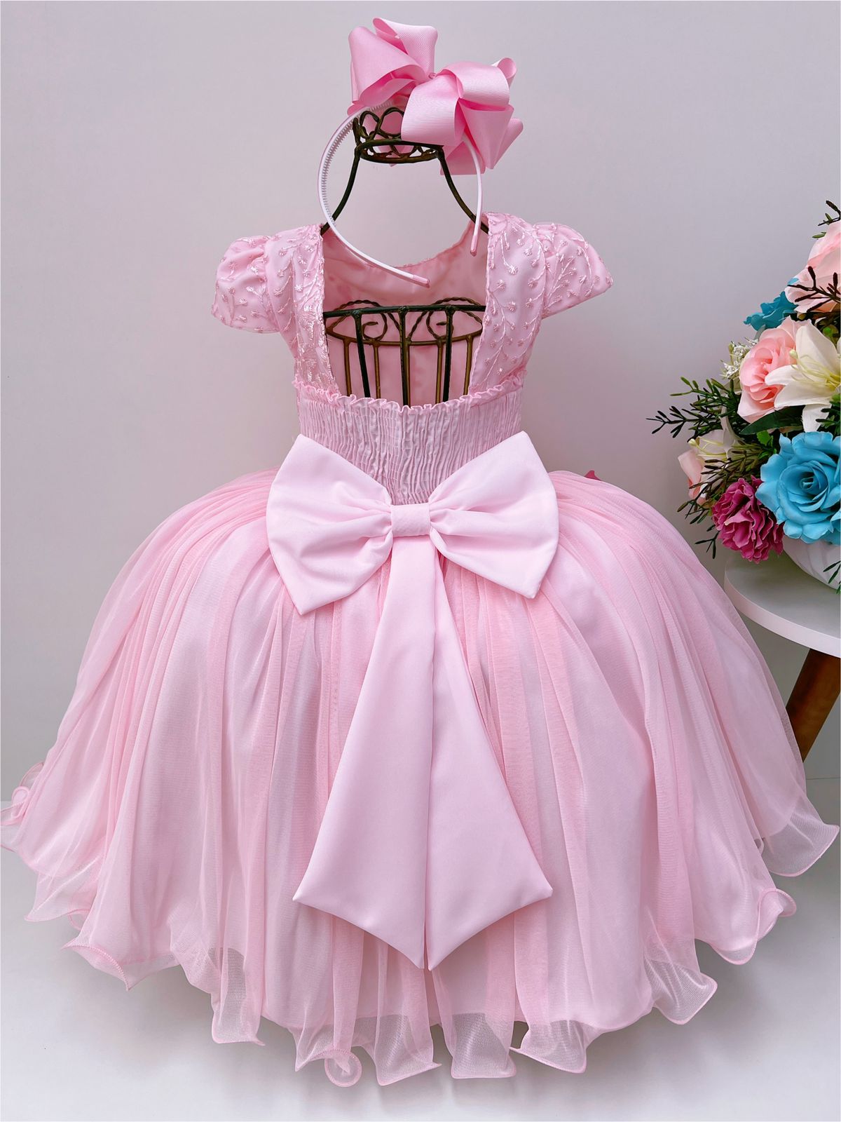 Vestido Infantil Rosa C/ Renda de Borboletas Dama Princesas