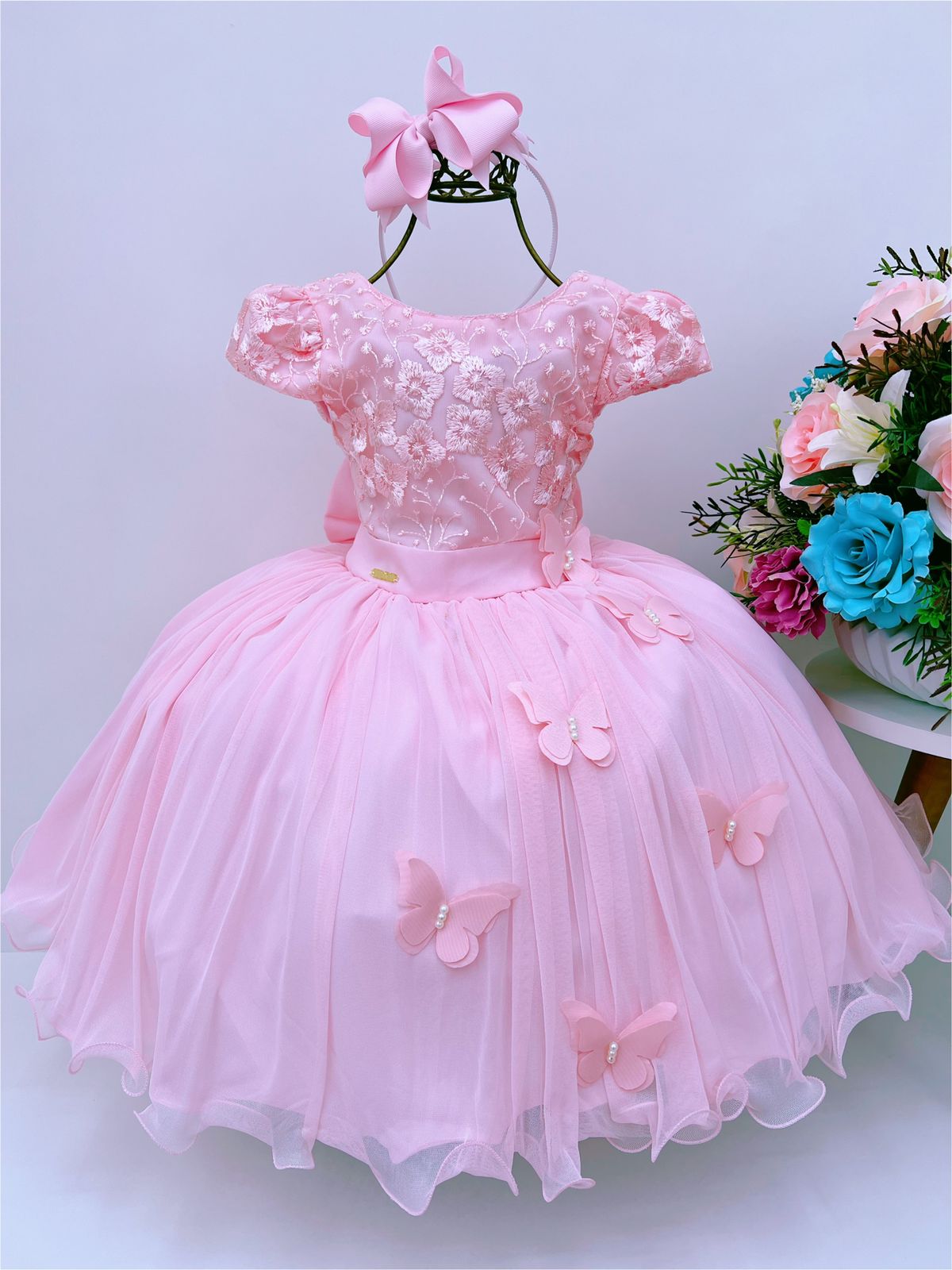 Vestido Infantil Princesa Rosa