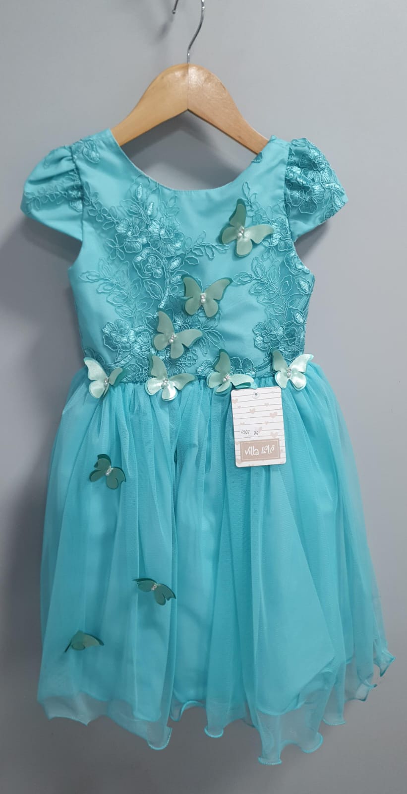 Vestido Infantil Verde Renda e Aplique Borboletas Damas Luxo