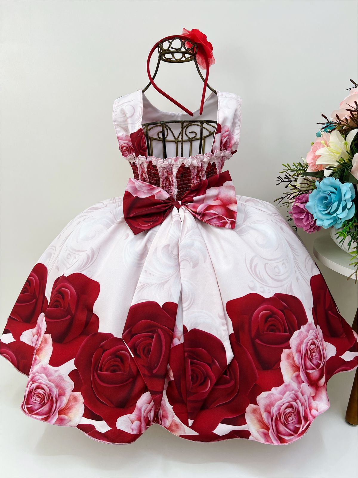 Vestido Infantil Gatinha Marie Luxo Orelhas Acompanha Tiara - Rosa Charmosa  Atacado