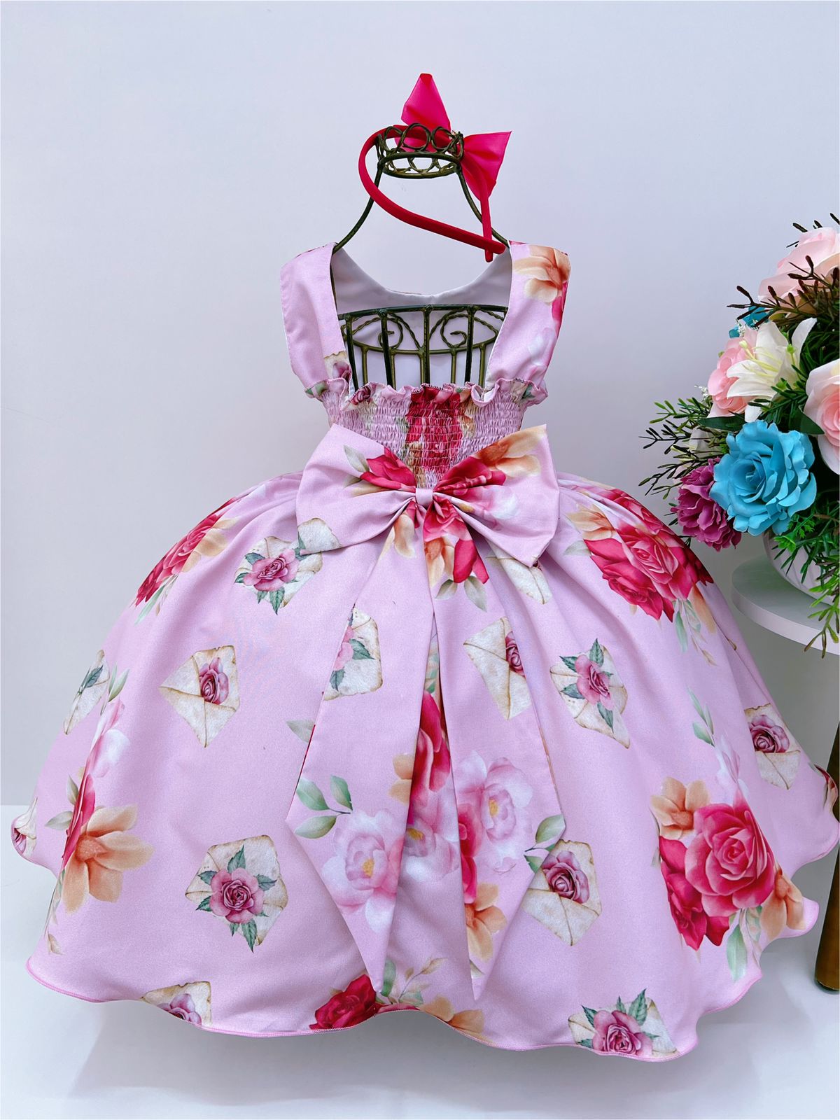 Vestido Infantil Gatinha Marie Luxo Orelhas Acompanha Tiara - Rosa Charmosa  Atacado