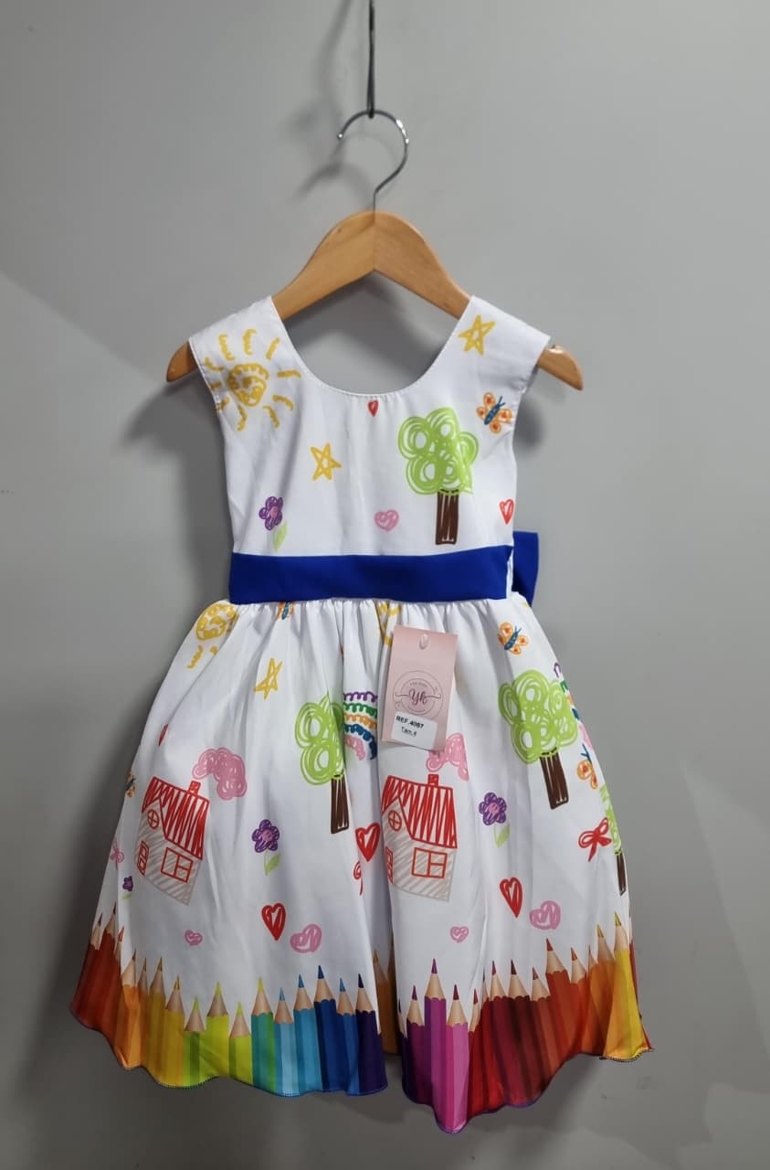 Vestido Infantil Branco Aquarela Formaturas Festas