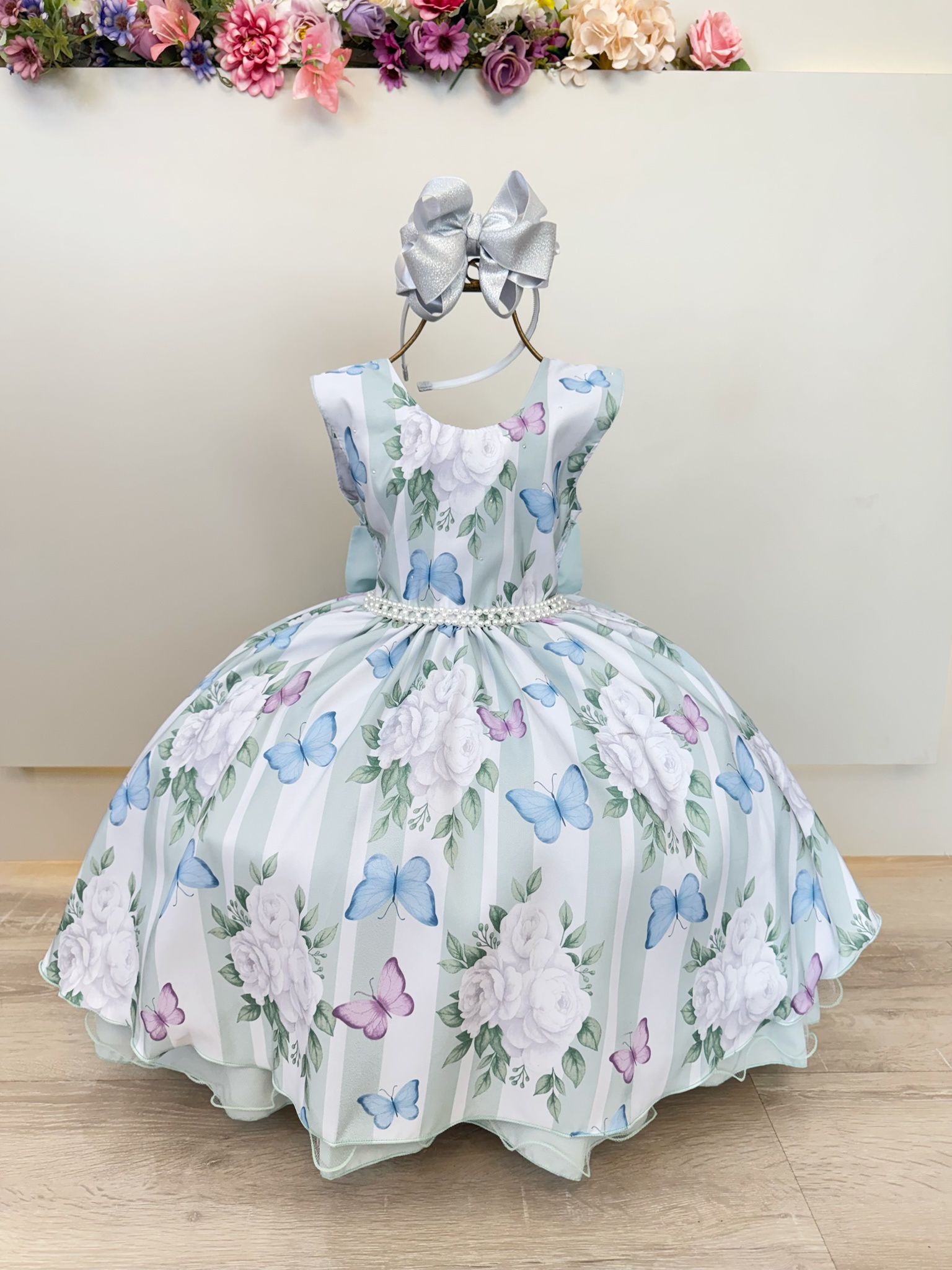 Vestido Infantil Branco Colorido Jardim das Borboletas Festas