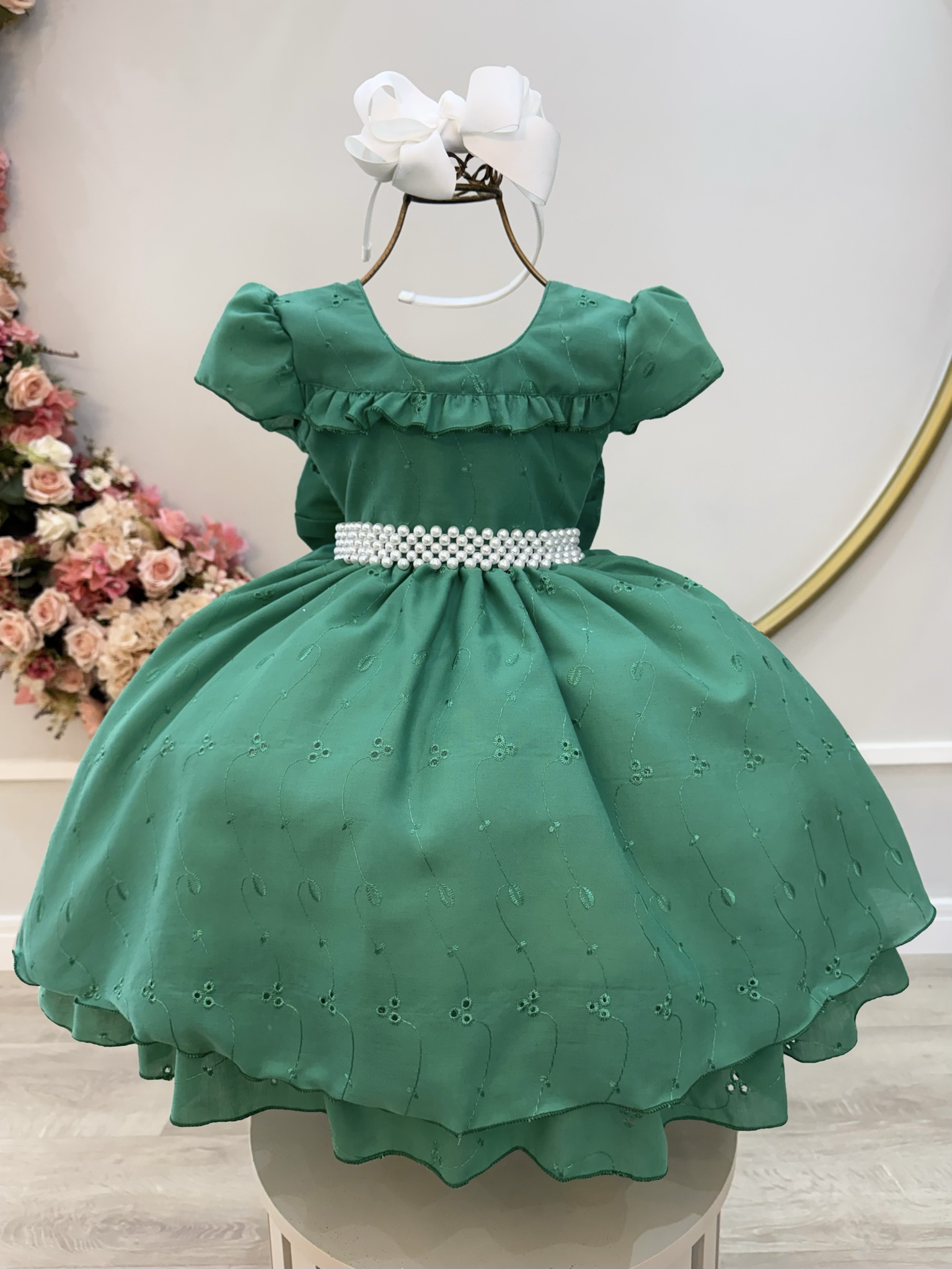Vestido Infantil Verde Laise C/ Babados Formatura Festas