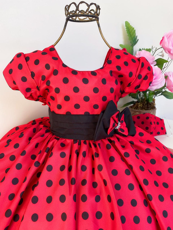 Vestido vermelho de hot sale bola preta infantil